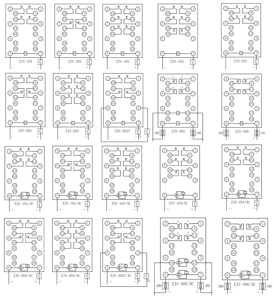 ZJS-102/AC延時中間繼電器內部接線圖