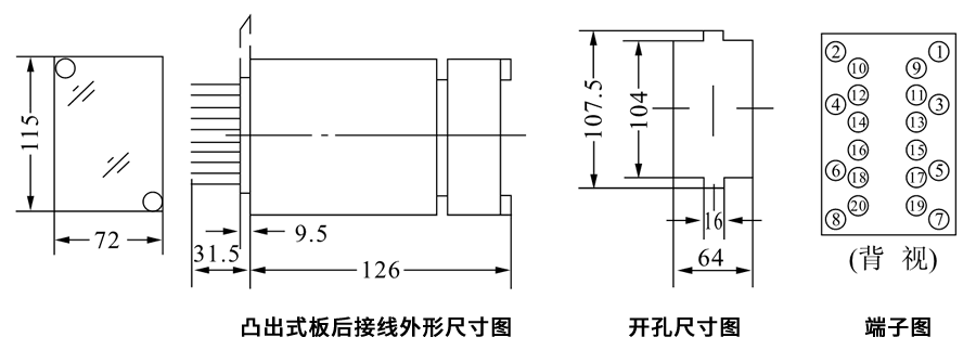 JZL-006凸出式板后接線安裝尺寸圖