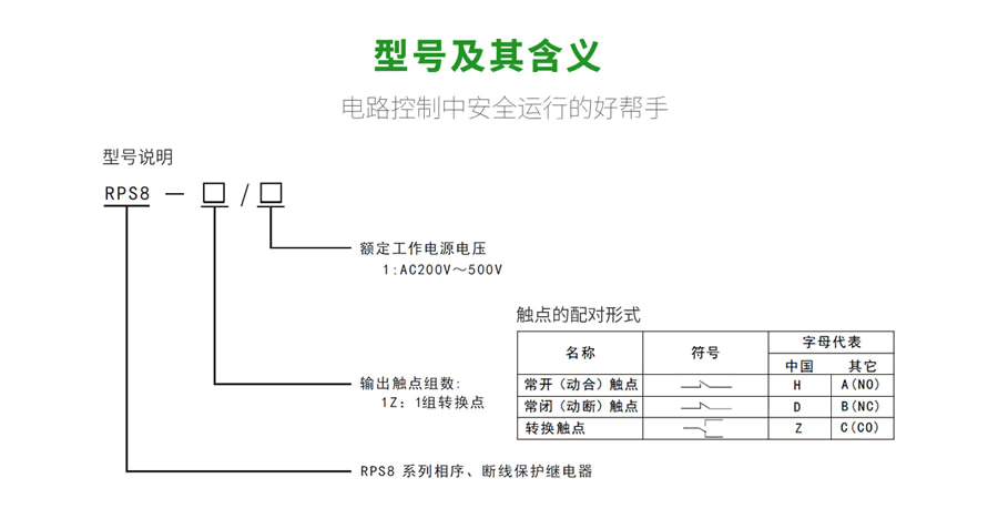 RPS8相序、斷線保護繼電器型號及含義